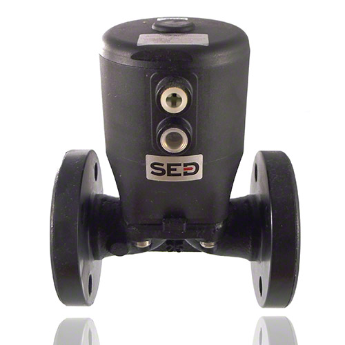 2/2-Wege-Metallflansch-Membranventil, Funktion NO, Steuerluftanschluss 90&deg; zum Durchfluss