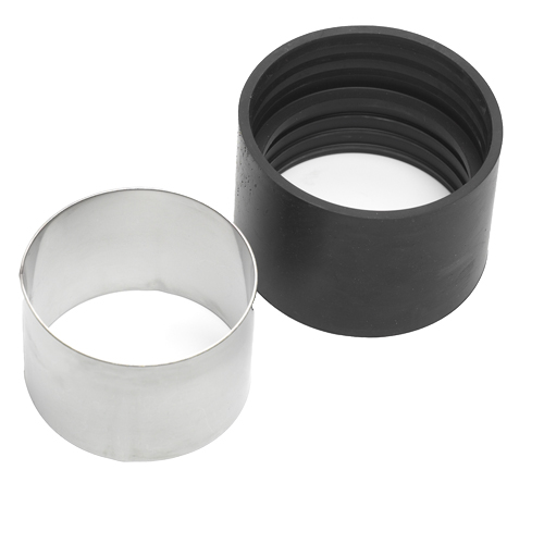 PE Abfluss St&uuml;tzring Edelstahl mit Dichtung, &Uuml;bergang von PE-Spitzende auf Gu&szlig;rohr (SML)