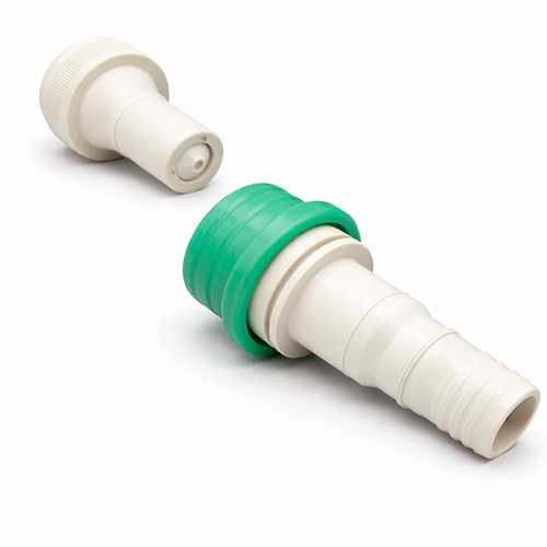 Trockenkupplung, eine Seite Kupplungsstecker mit IBC Anschluss S60x6, andere Seite Kupplungsdose mit Schlaucht&uuml;lle